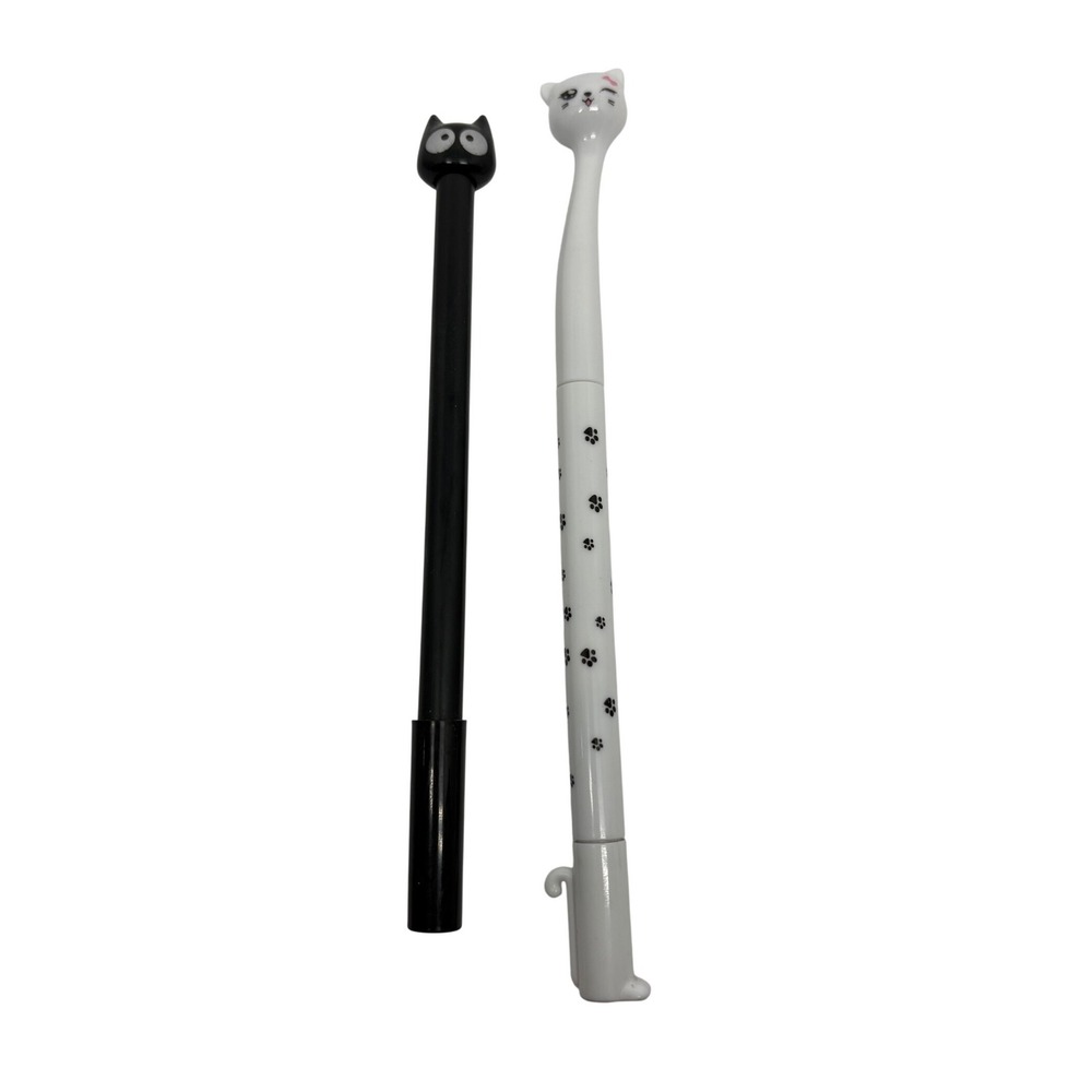 2 Kawaii‎ Cat Pens 0.5mm Black Ink White and Black Novelty GP-269